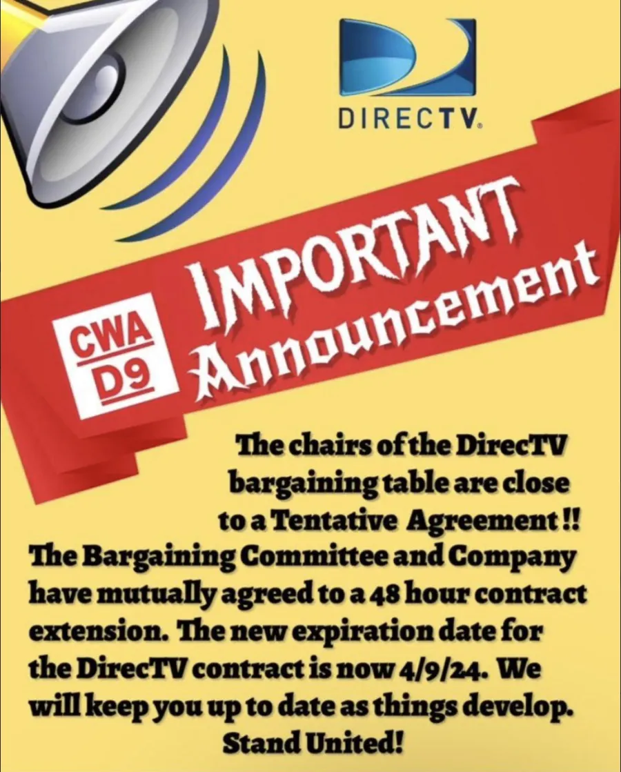 DTV is close to a Tentative Agreement - contract extended for 48 hours!